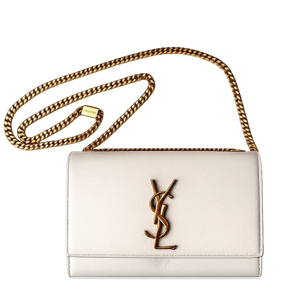 Saint Laurent Kate Cream Grain De Poudre Leather Gold Chain Shoulder Bag
